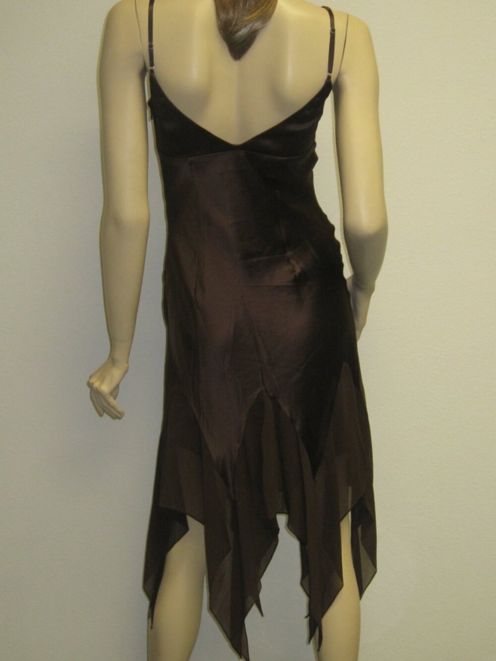 Sue Wong Dress Y2K Sexy Beaded 46 Flapper Coffee Brown Chocolate Midi SILK New - Picture 8 of 16